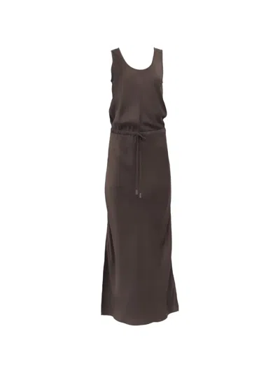Pre-owned Brunello Cucinelli Vintage Drawstring Maxi Dress In Brown