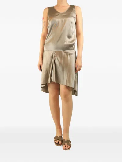 Pre-owned Brunello Cucinelli Vintage Drop-waist Sleeveless Midi Dress In Neutral