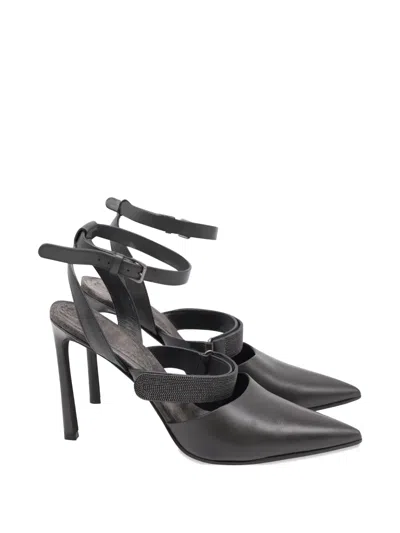 Pre-owned Brunello Cucinelli Vintage Embellished Ankle-strap Pumps In Black