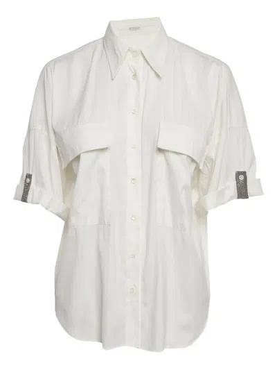 Pre-owned Brunello Cucinelli Vintage Embellished Pocket Shirt In White