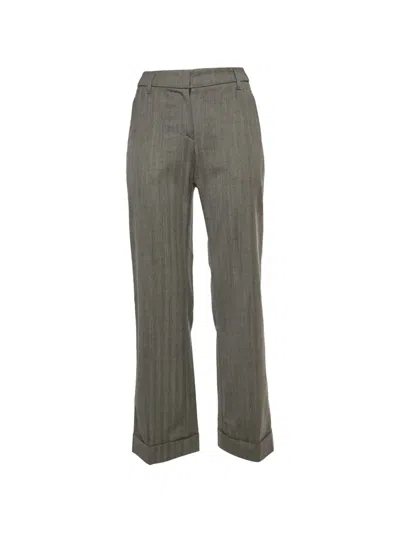 Pre-owned Brunello Cucinelli Vintage Herringbone Turn-up Trousers In Gray