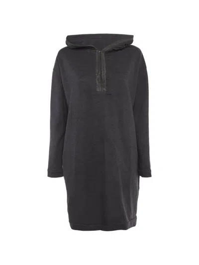 Pre-owned Brunello Cucinelli Vintage Hooded Mini Dress In Gray