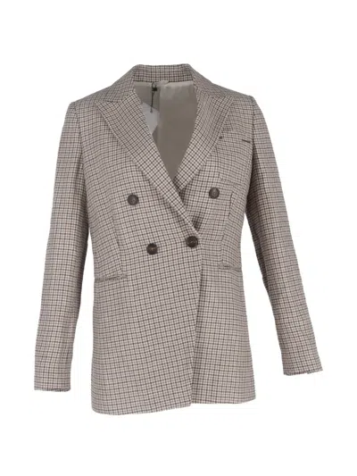 Pre-owned Brunello Cucinelli Vintage Houndstooth-pattern Double-breasted Blazer In Neutral