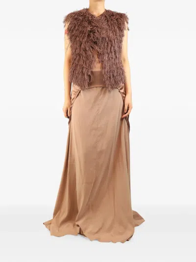 Pre-owned Brunello Cucinelli Vintage Long-back Silk Top And Fringed-gilet Set In Neutral