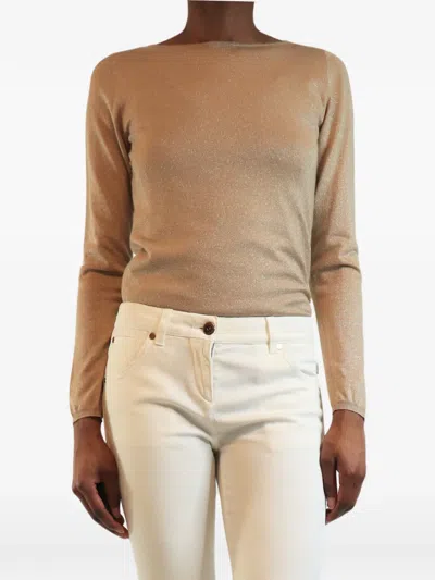 Pre-owned Brunello Cucinelli Vintage Lurex Fine-knit Long-sleeve Sweater In Brown
