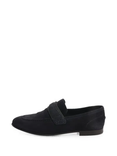 Pre-owned Brunello Cucinelli Vintage Monili Bead-embellished Suede Loafers In Blue