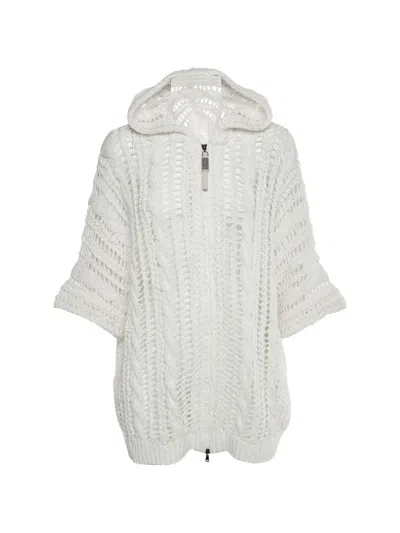 Pre-owned Brunello Cucinelli Vintage Monili Crochet Cardigan In White