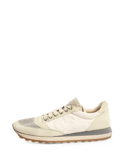 Pre-owned Brunello Cucinelli Vintage Monili Patch Sneakers In Neutral