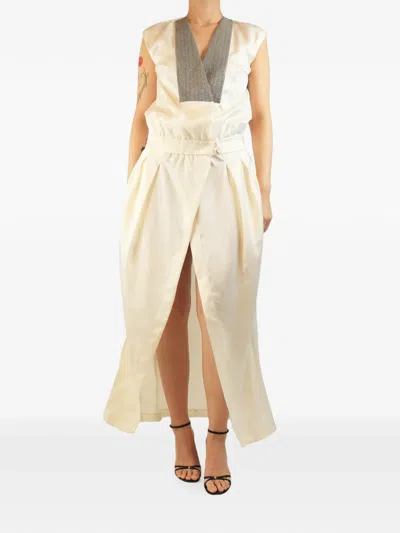 Pre-owned Brunello Cucinelli Vintage Monili V-neck Maxi Dress In Neutral