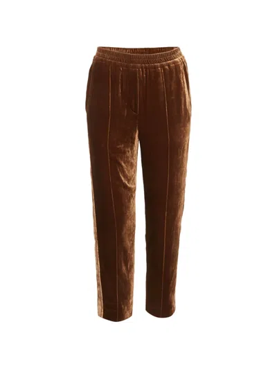 Pre-owned Brunello Cucinelli Vintage Monili-detail Velvet Trousers In Brown
