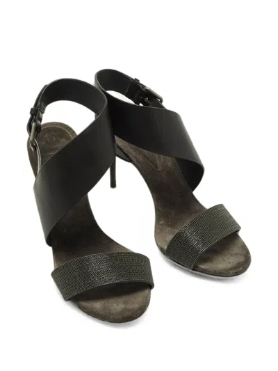 Pre-owned Brunello Cucinelli Vintage Monili-embellished Ankle-strap Sandals In Black