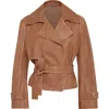 Brunello Cucinelli Vintage Nappa Leather Cropped Trench Coat In Brown