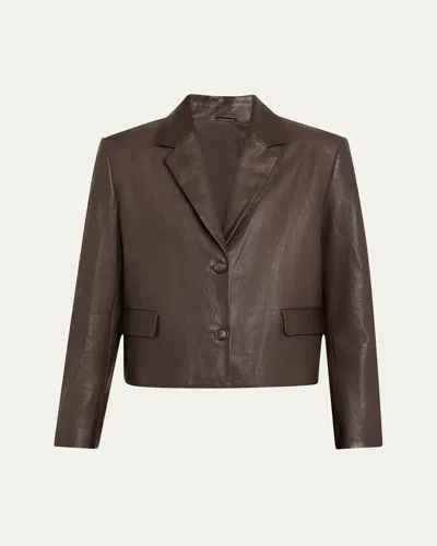 Brunello Cucinelli Vintage Nappa Leather Cropped Blazer In Brown