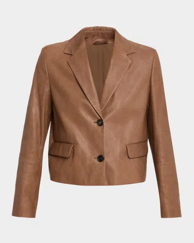 Brunello Cucinelli Vintage Nappa Leather Cropped Blazer In Sand