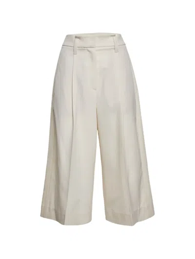 Pre-owned Brunello Cucinelli Vintage Pleated Cropped Trousers In White