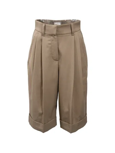 Pre-owned Brunello Cucinelli Vintage Pleated Folded-hem Shorts In Neutral