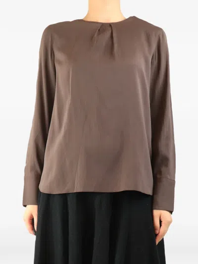 Pre-owned Brunello Cucinelli Vintage Pleated-neck Blouse In Brown