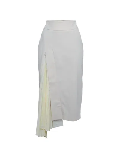 Pre-owned Brunello Cucinelli Vintage Pleated-panel Twill Midi Skirt In White