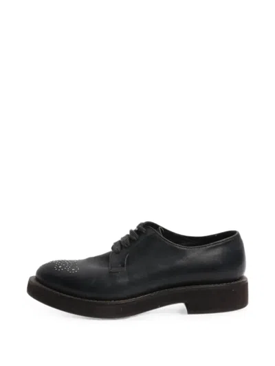 Pre-owned Brunello Cucinelli Vintage Rhinestone-embellished Leather Derby Shoes In Black