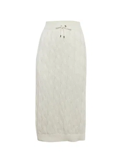Pre-owned Brunello Cucinelli Vintage Ribbed-knit Skirt In White