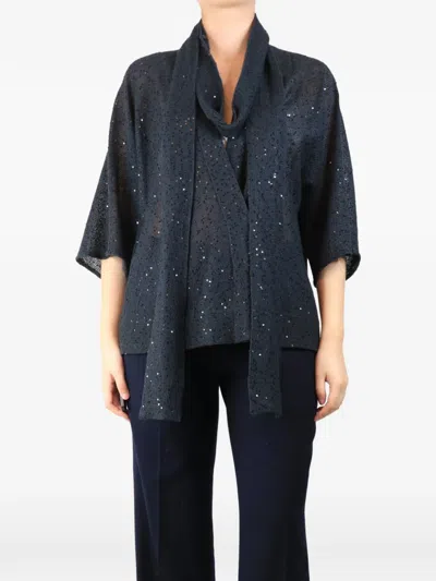 Pre-owned Brunello Cucinelli Vintage Sequined Snap-button Blouse In Blue