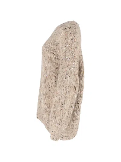 Pre-owned Brunello Cucinelli Vintage Sequin-embellished Open-knit Sweater In Neutral
