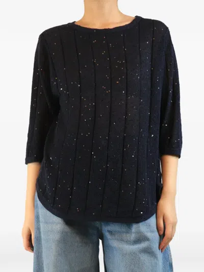 Pre-owned Brunello Cucinelli Vintage Sequin-embellished Ribbed-knit Sweater In Blue