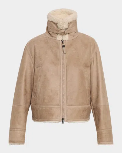 Brunello Cucinelli Vintage Shearling And Suede Jacket In Brown