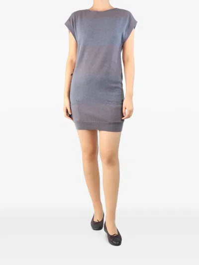 Pre-owned Brunello Cucinelli Vintage Sleeveless Horizontal-stripe Mini Dress In Gray