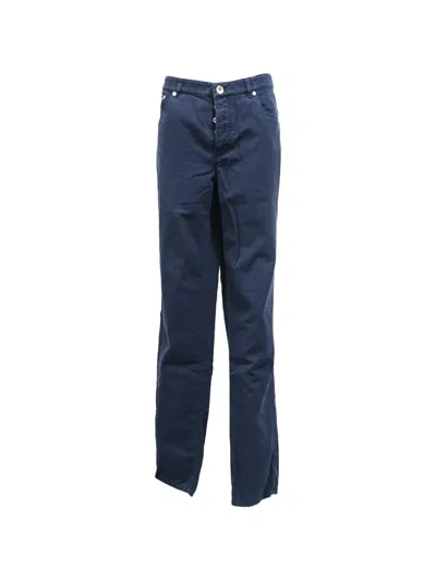 Pre-owned Brunello Cucinelli Vintage Straight-leg Cotton Trousers In Blue