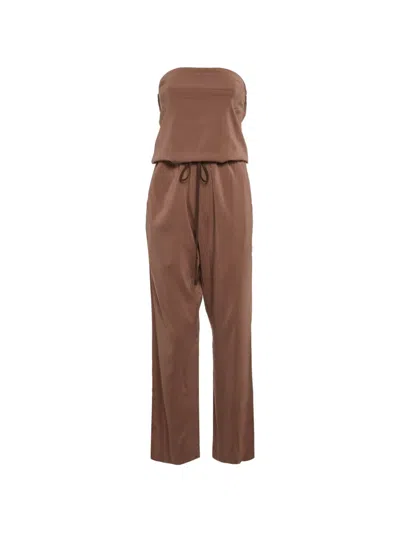 Pre-owned Brunello Cucinelli Vintage Strapless Drawstring Jumpsuit In Brown