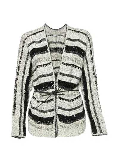 Pre-owned Brunello Cucinelli Vintage Striped Cardigan In Black