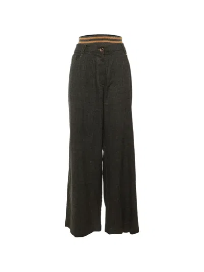 Pre-owned Brunello Cucinelli Vintage Striped-waistband Wide-leg Trousers In Gray