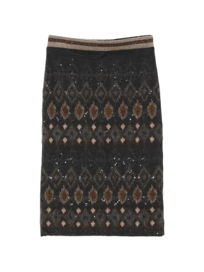 Pre-owned Brunello Cucinelli Vintage Textured Diamond-knit Skirt In Black