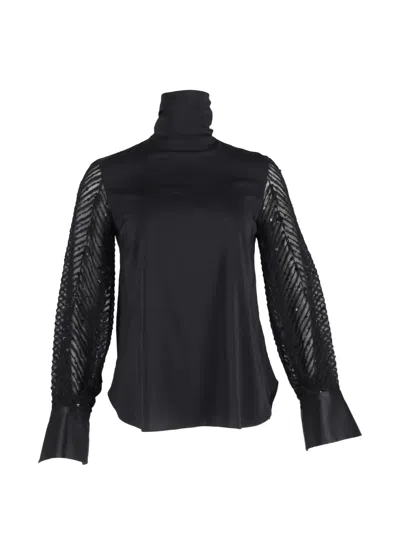 Pre-owned Brunello Cucinelli Vintage Turtleneck Embellished Blouse In Black