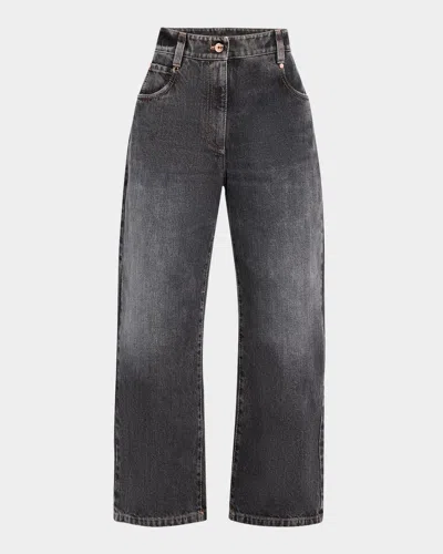 Brunello Cucinelli Vintage Wash Square Denim Jeans In Gray