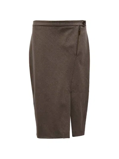 Pre-owned Brunello Cucinelli Vintage Zip-fastening Midi Skirt In Brown