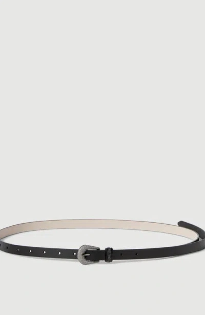 Brunello Cucinelli Vintage-effect Leather Belt With Shimmering Buckle And Shiny Loop In Black