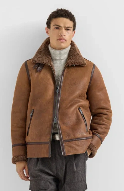 Brunello Cucinelli Vintage-effect Shearling Aviator Jacket In Brown