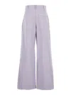 Brunello Cucinelli Violet Pants With Monil Detail On The Loop And Wide Leg In Cotton And Linen Blend Woman In Violet