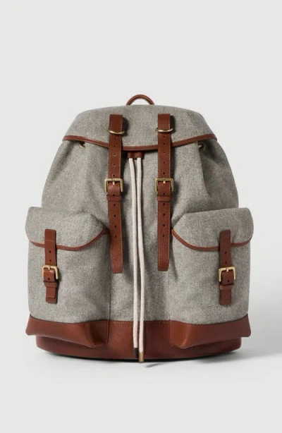 Brunello Cucinelli Virgin Wool, Alpaca And Cashmere Flannel   Field Backpack With Grained Calfskin I In Purple