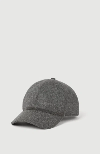Brunello Cucinelli Virgin Wool And Cashmere Flannel Baseball Cap With Shiny Band In Gray