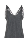 Brunello Cucinelli Lace Trim Wool Flannel Tank In Dark Grey