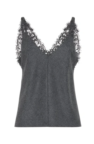 Brunello Cucinelli Lace Trim Wool Flannel Tank In Grey