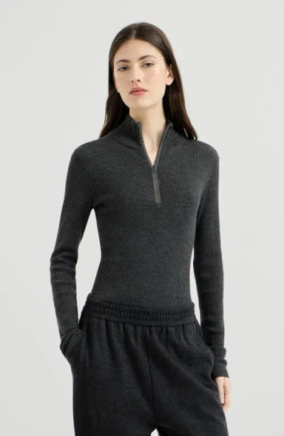 Brunello Cucinelli Virgin Wool And Cashmere Lightweight Ribbed Turtleneck Sweater With Precious Half In Black