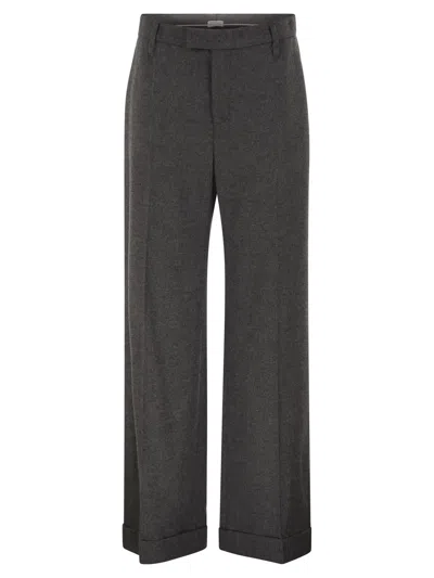 Brunello Cucinelli Virgin Wool And Cashmere Tailored Trousers With Turn-up Hem In Orange