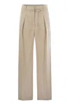 Brunello Cucinelli Virgin Wool And Cashmere Trousers With Necklace In Green