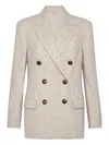 Brunello Cucinelli Virgin Wool And Cashmere Twill Flannel Blazer With Monili Clothing In Neutral