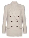 Brunello Cucinelli Virgin Wool And Cashmere Twill Flannel Blazer With Monili Clothing In Neutral