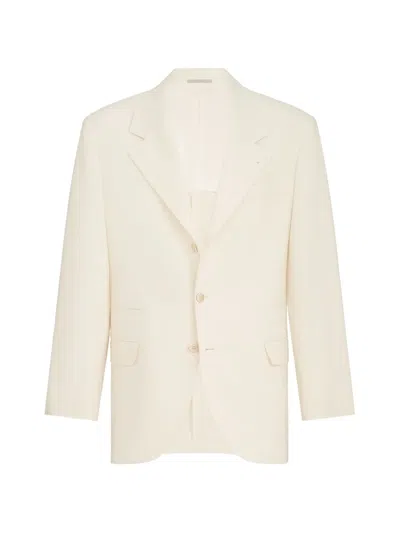 Brunello Cucinelli Virgin Wool And Cotton Chevron Tailor Blazer In Neutral